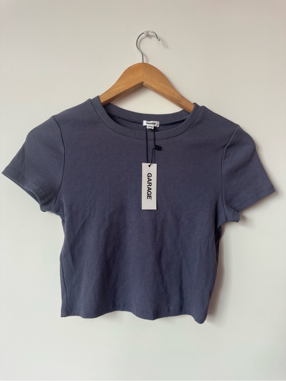 Garage NWT Stormi Ribbed Cropped Tee Dyed Indigo Blue Medium M